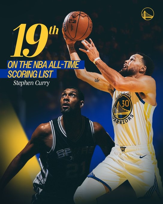 开云官网-勇士官方晒出海报：祝贺库里超越邓肯 升至历史得分榜第19位